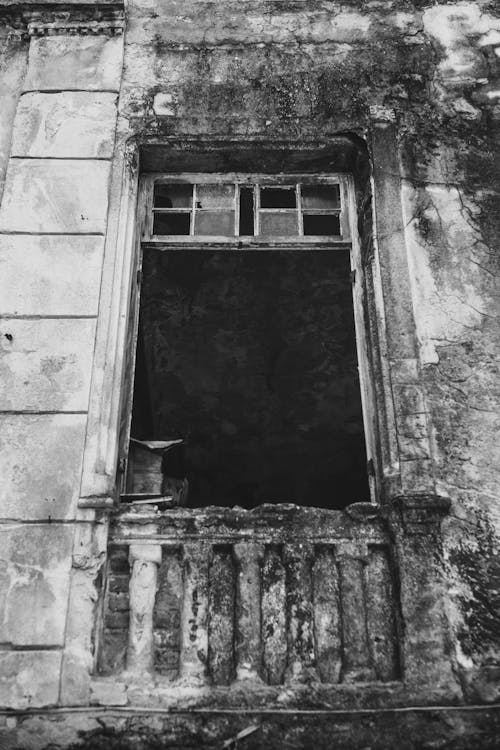 Window in an Abandoned Building in Black and White 