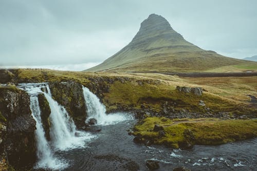 Waterfall near Kirkjufell Mountain in Iceland
