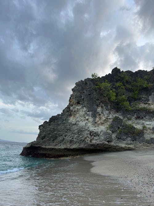 Scenic View of Sea and a Cliff under an Overcast Sky 