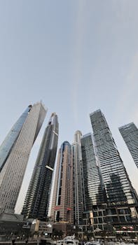 Stunning view of Dubai Marina's towering skyscrapers at daytime.