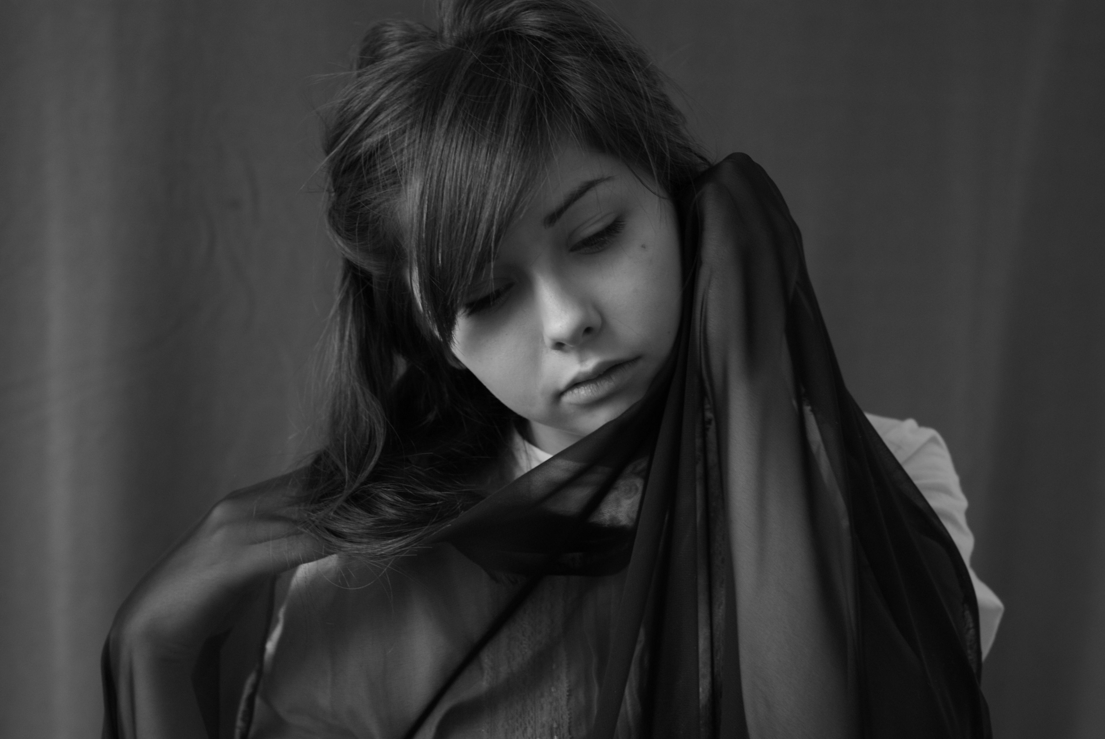 Black and white photo of a woman with a black veil · Free Stock Photo