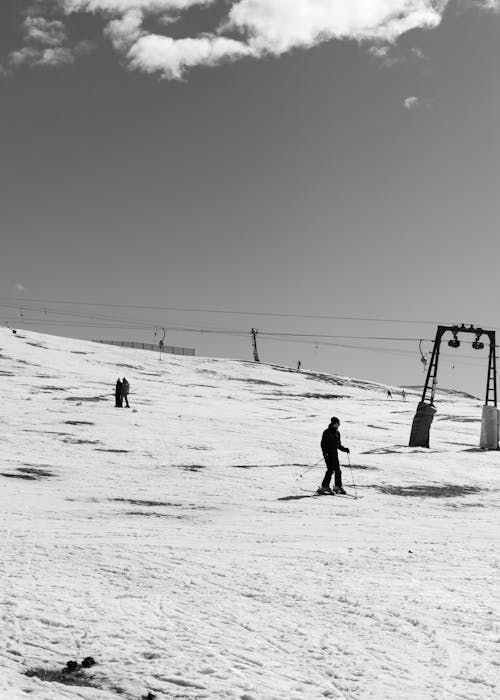 Foto stok gratis bermain ski, dingin, hitam & putih