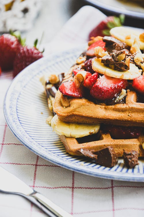 Waffles with Fruits and Chocolate