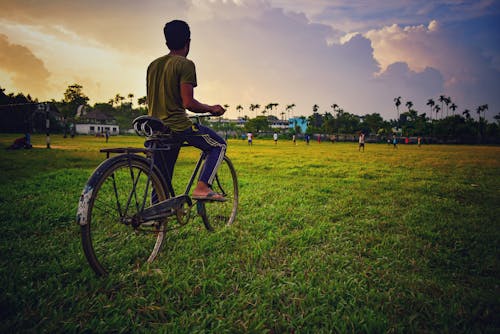 Free stock photo of atmospheric evening, bicycle, greeny field