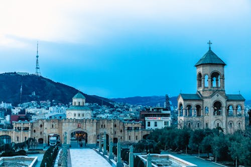 Trinity Cathedral in Tbilisi at sunset