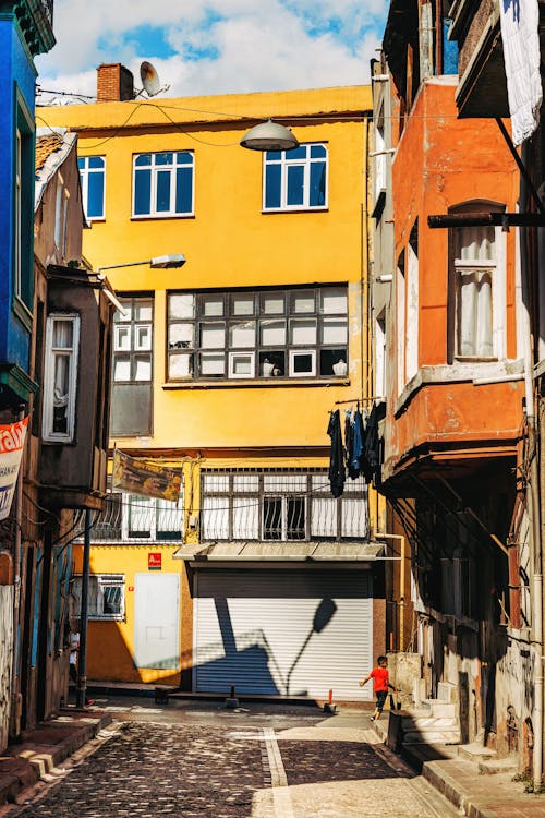 A Street with Colorful Houses in Balat, Istanbul, Turkey 