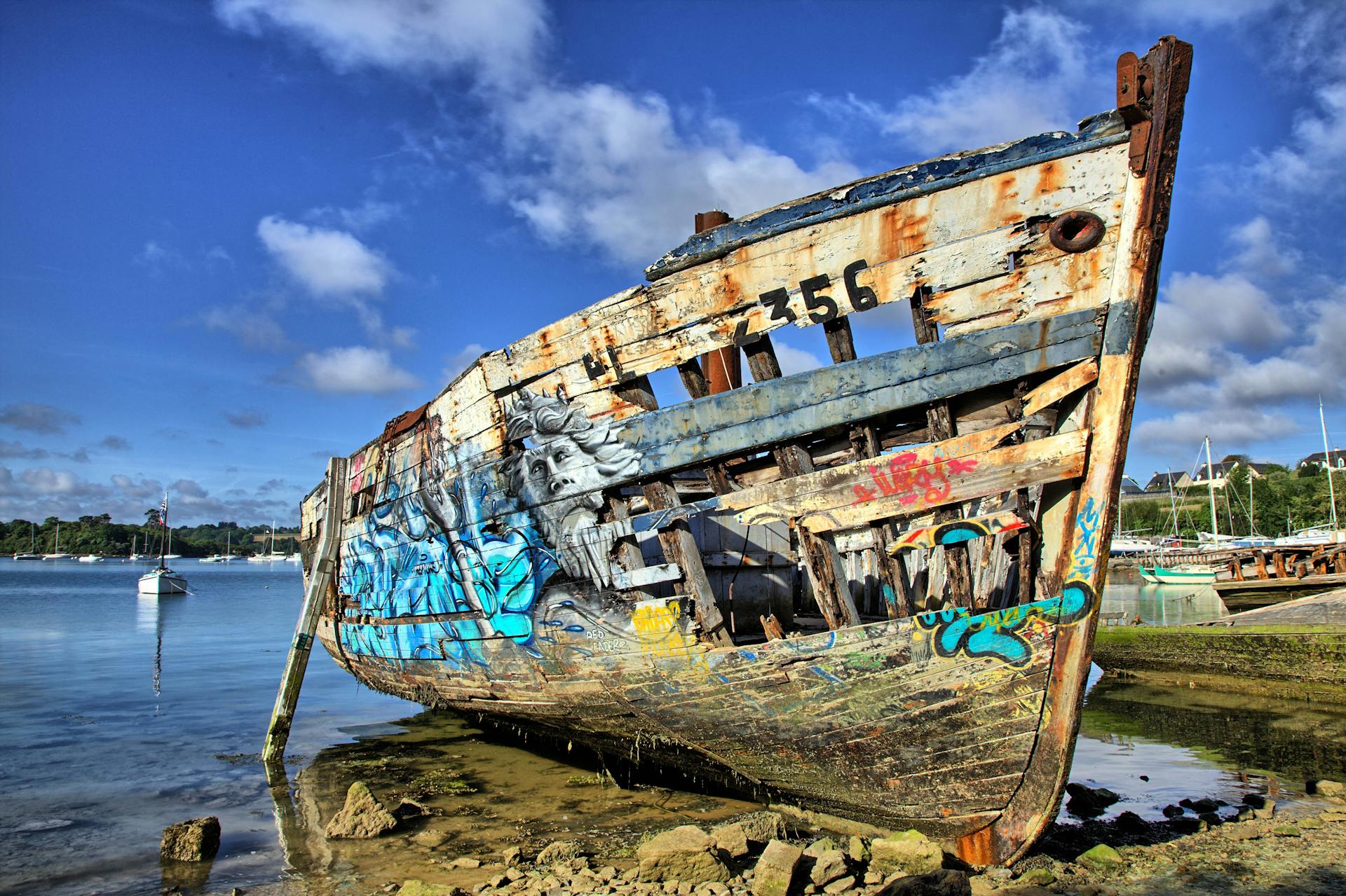Shipwreck Covered In Colorful Graffiti