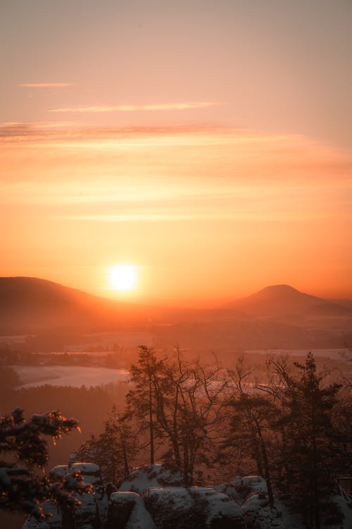 Scenic View of Mountains at Sunset