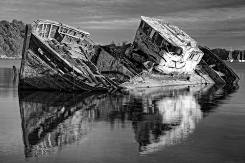 Free Sunken Shipwreck on Sea Shore Stock Photo