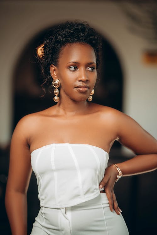 Portrait of Woman Wearing White Dress 