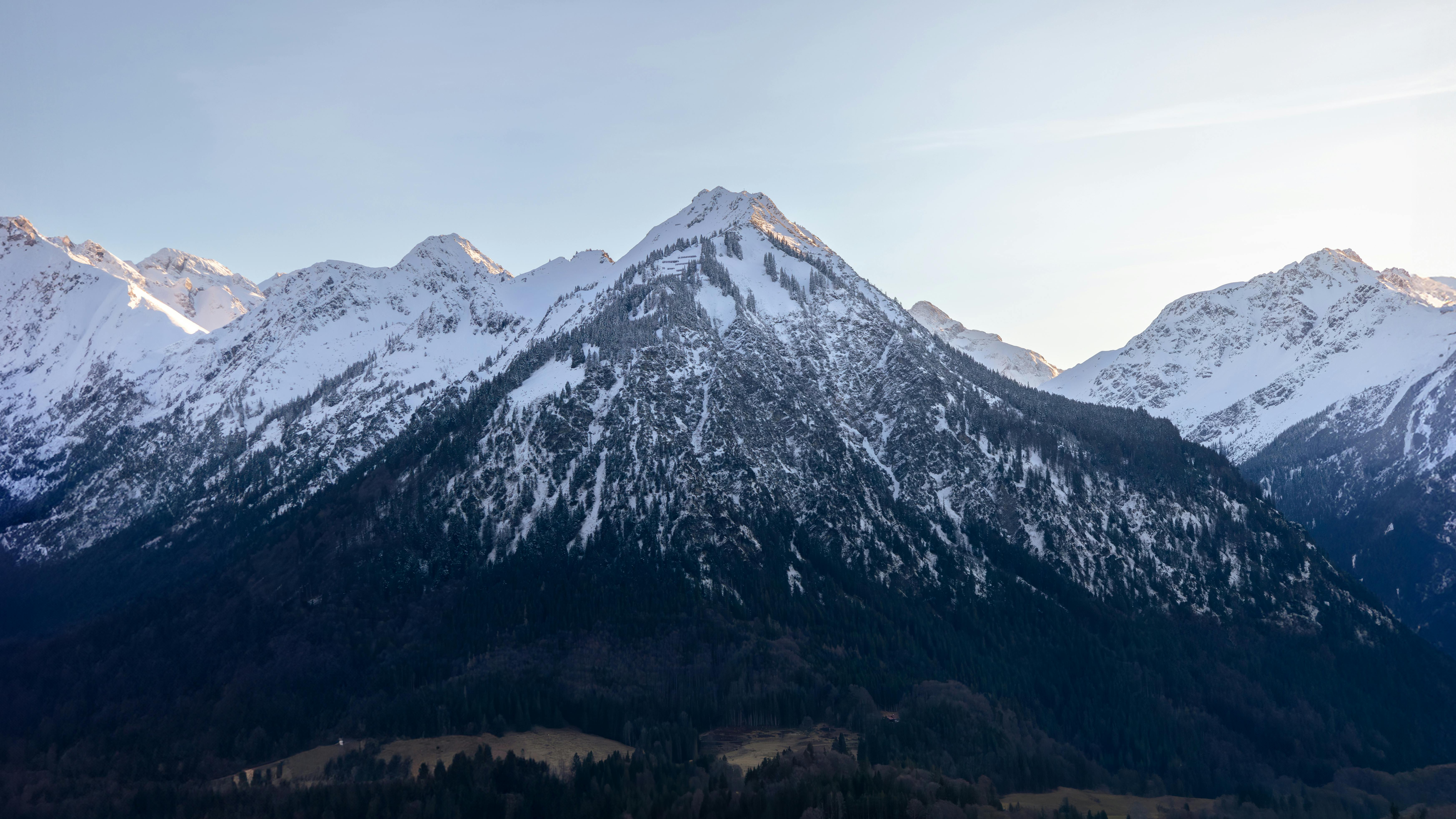 Breathtaking view of snowcapped mountains in Oberstdorf, Germany, under clear skies.