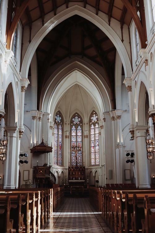 Free Explore the stunning Gothic architecture of a church interior in Jönköping, Sweden. Stock Photo