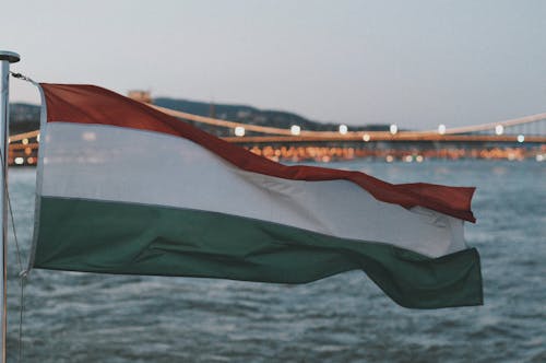 Hungarian Flag Waving on Wind