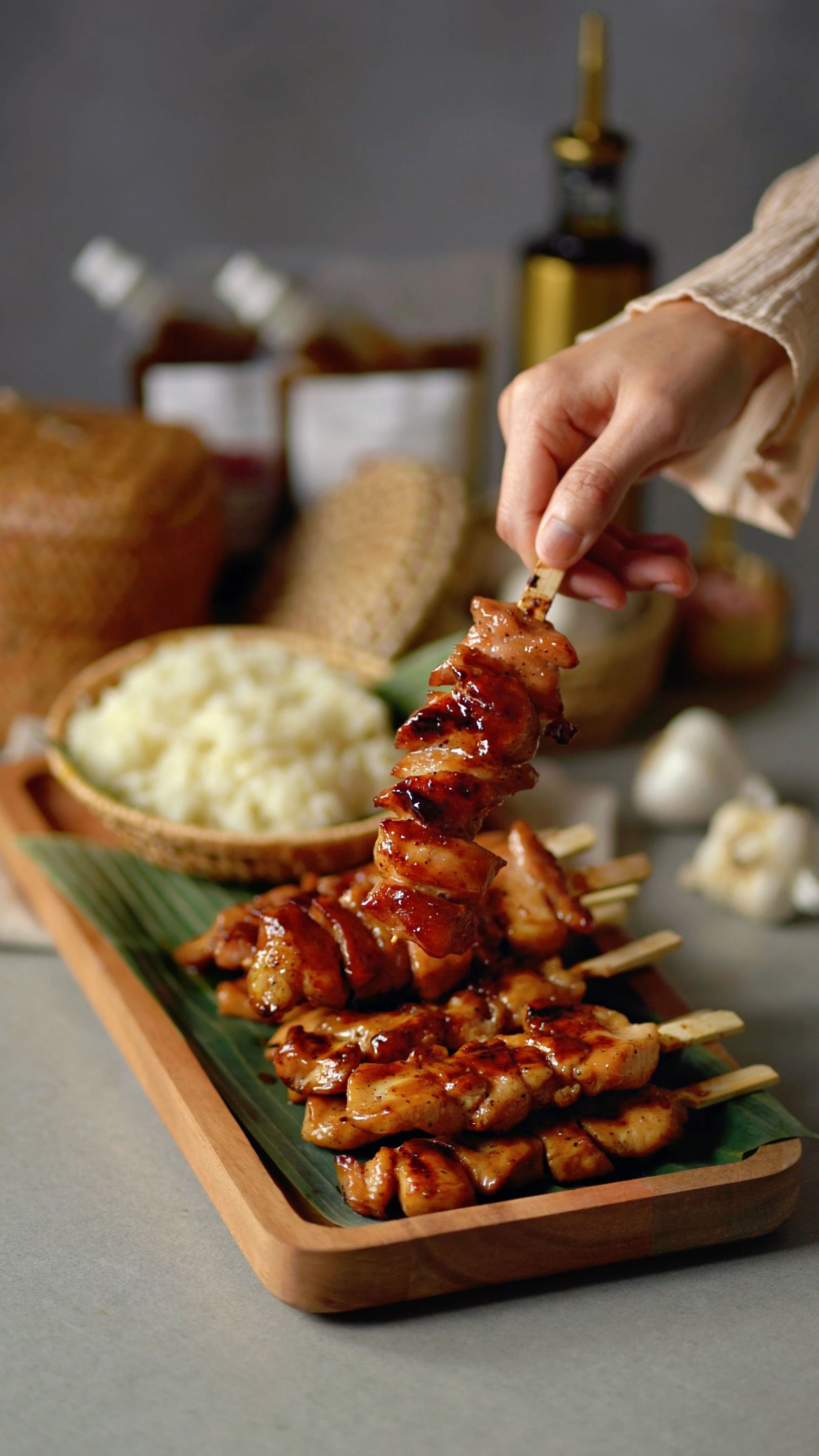 Grilled chicken skewers with rice