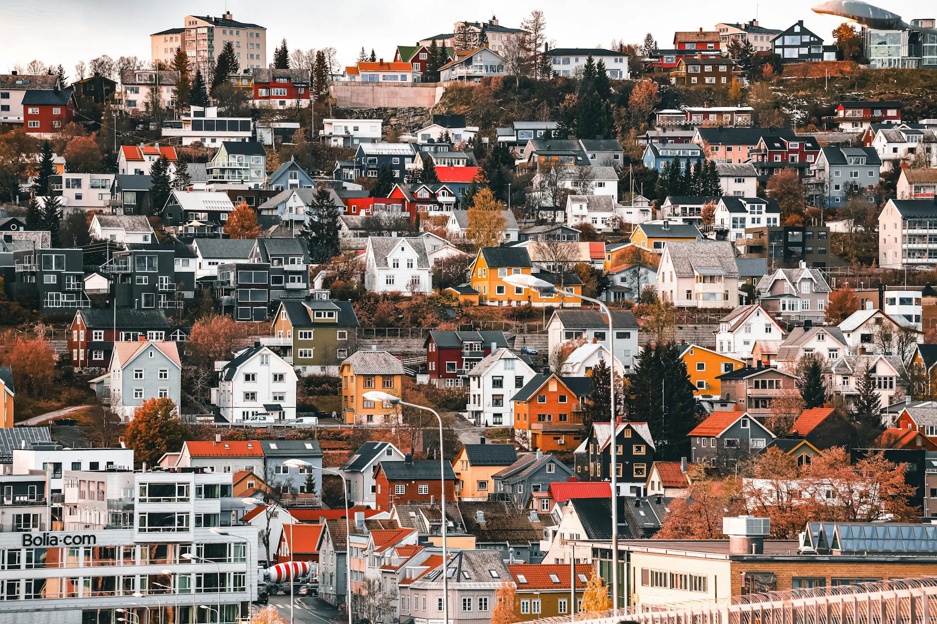 Colorful Buildings on a Hill in Norway