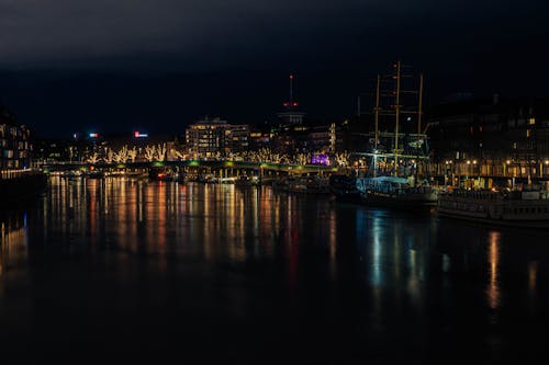 Bremen  City center and riverside "Schlachte" at night