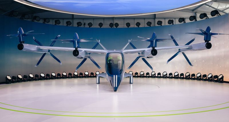 Conceptual eVTOL aircraft in studio presentation