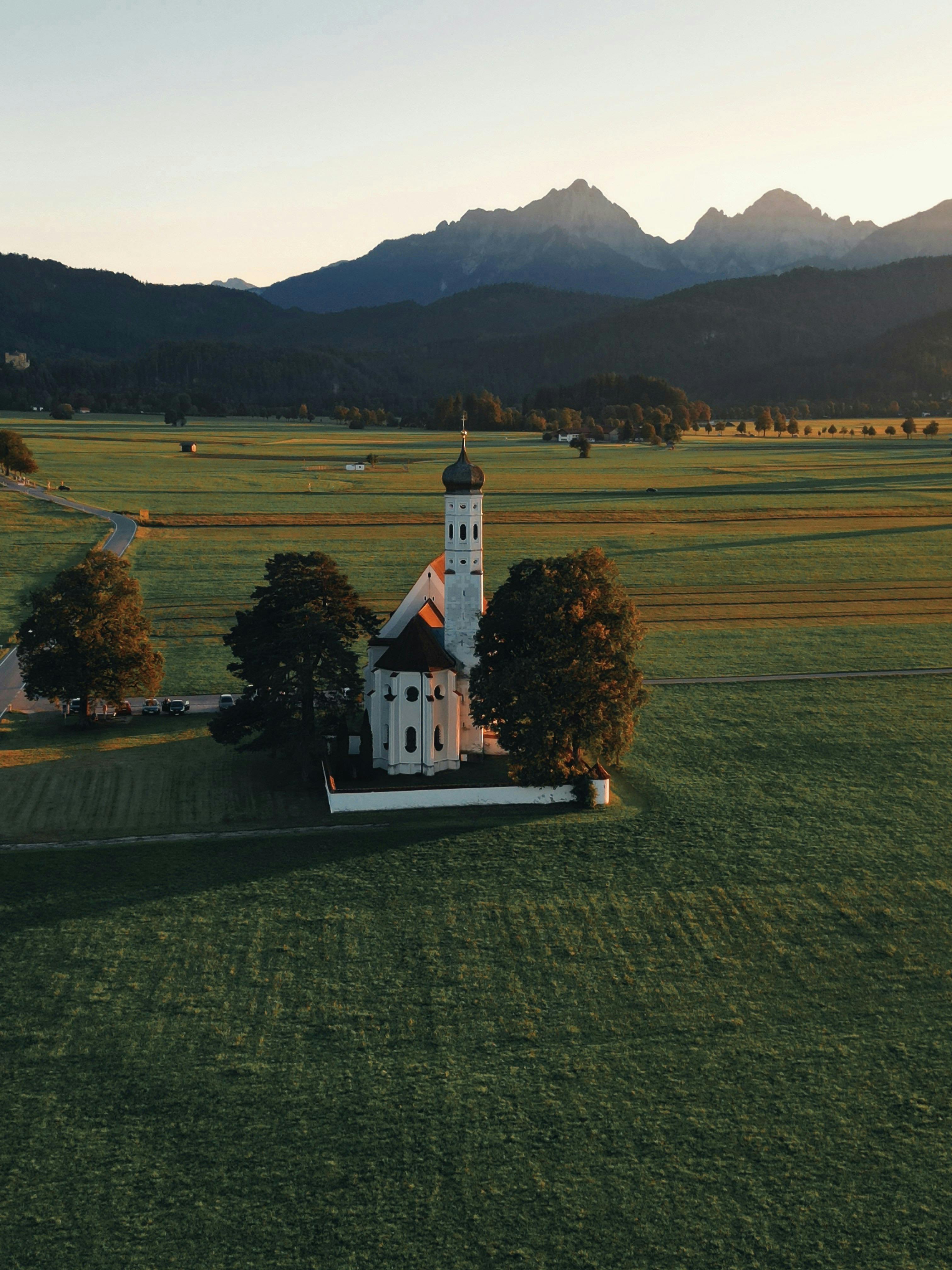 aerial view of the st colomans church schwangau bavaria germany