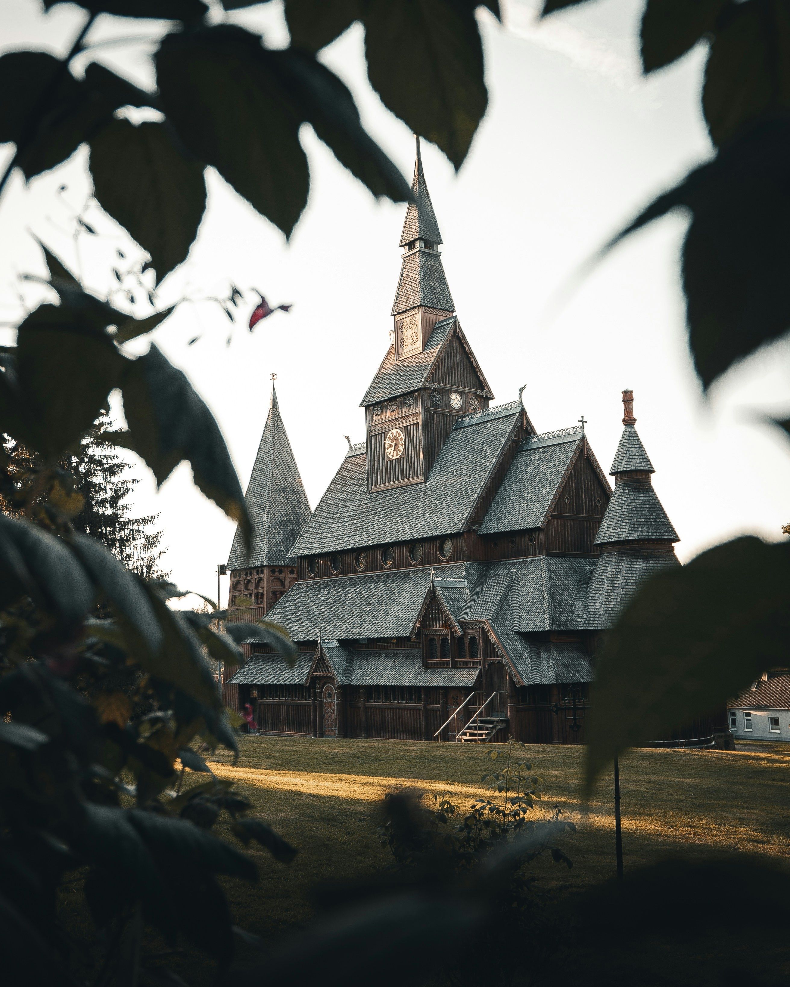 Captivating view of the historic Gustav Adolf stave church set in the tranquil German countryside.