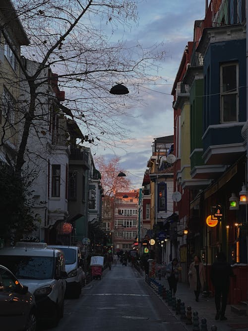 Narrow Alley in Istanbul During Sunset 