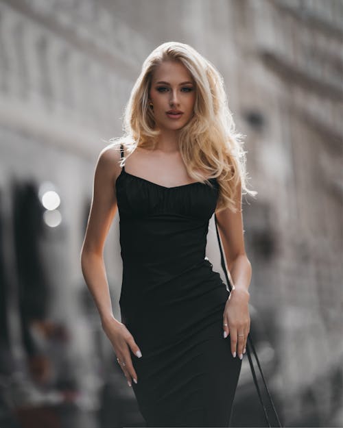 Blonde Woman Wearing Black Dress 