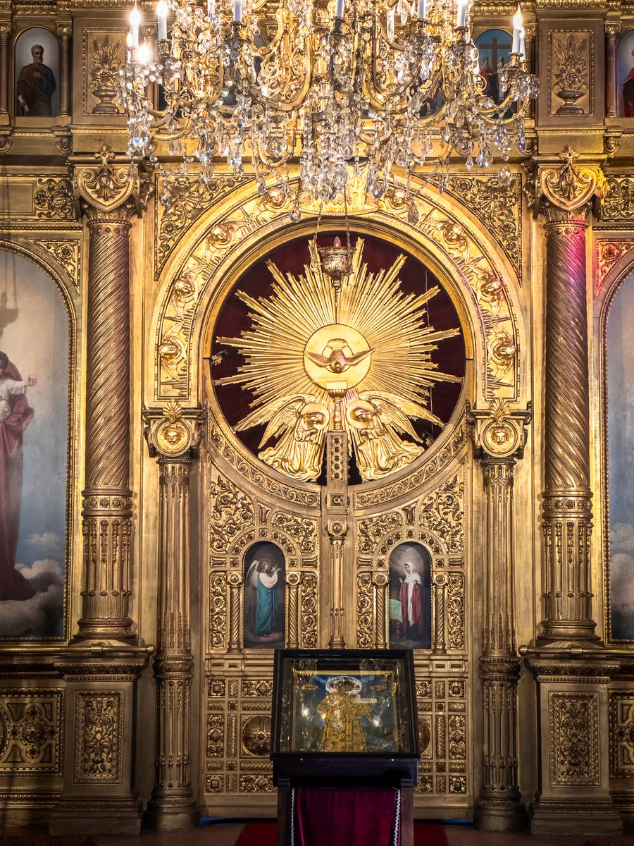 The golden iconostasis and altar of an Orthodox church
