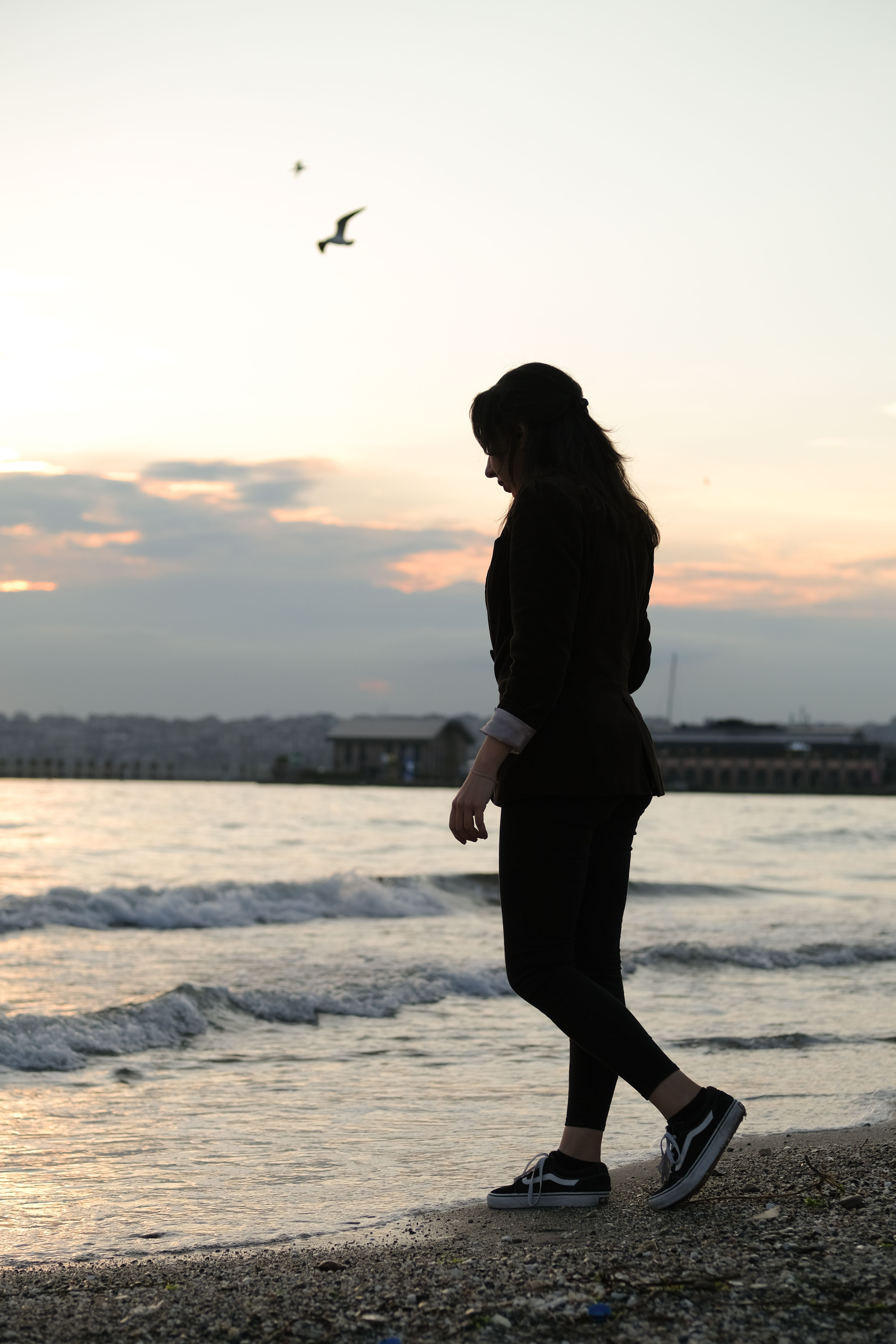 Woman Walking on Sea Shore at Sunset · Free Stock Photo