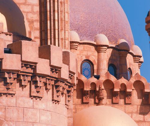 Free Close-up of ornate architectural dome and columns under clear blue sky, showcasing intricate design. Stock Photo