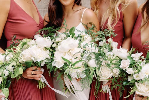 Bride Standing with Bridesmaids