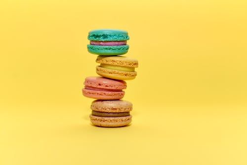 Close-up of a Stack of Colorful French Macarons 