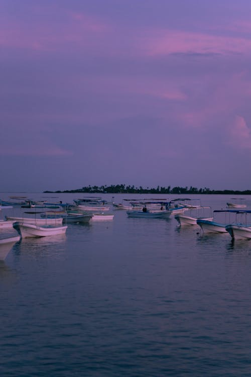 Motorboats on Coast and Island behind