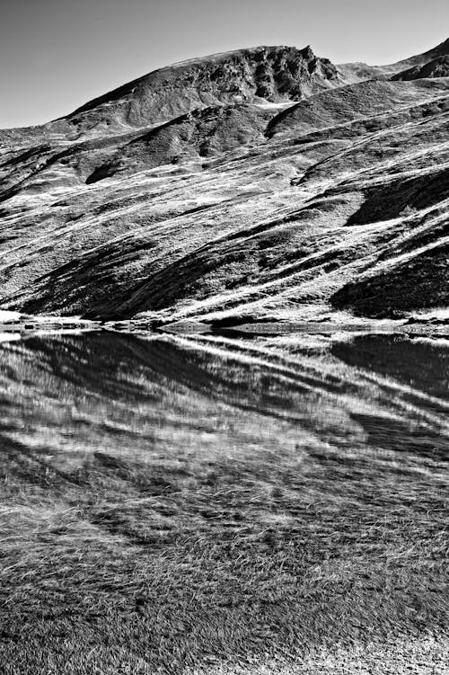 Lake and Rocky Hill in Black and White