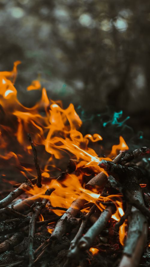 Free A cozy bonfire with burning branches in Hamedan, Iran creates a warm and inviting atmosphere. Stock Photo