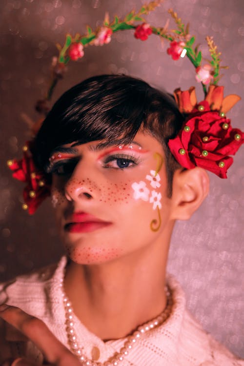 Základová fotografie zdarma na téma kreativní make-up, květinový věneček, květiny