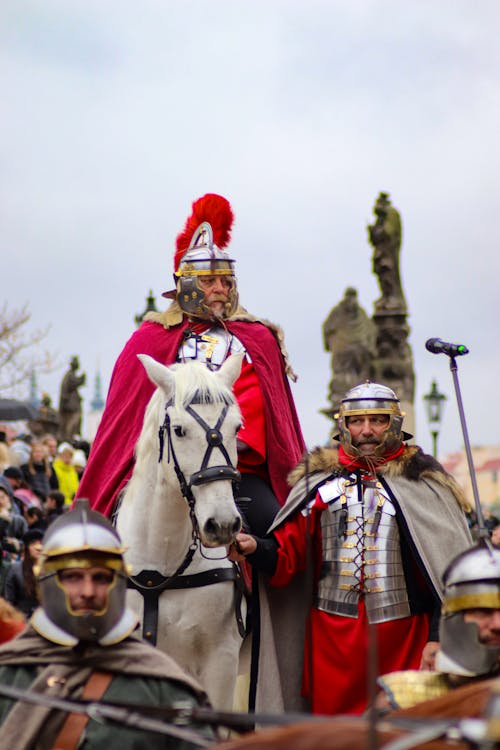 Men Wearing Knights Armors during a Historical Reenactment 