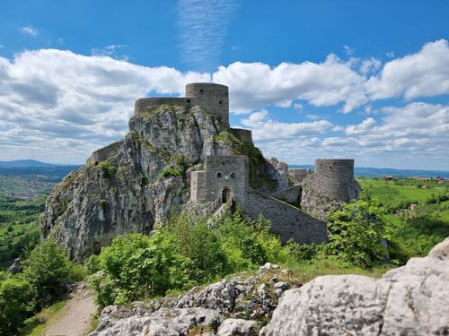 Free Historic Srebrenik Fortress in Bosnia and Herzegovina on a sunny day. Stock Photo