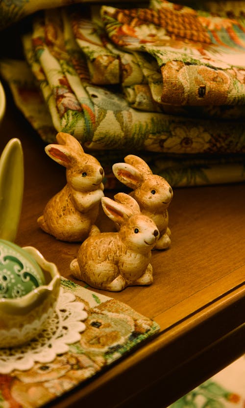 Rabbits Figurines on Table