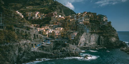 A photo of a village on the coast