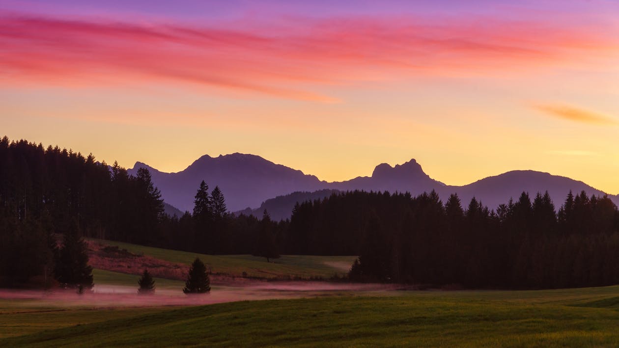 シルエット, 夜明け, 山岳の無料の写真素材