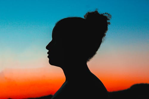 Silhouette of Woman Head at Sunset