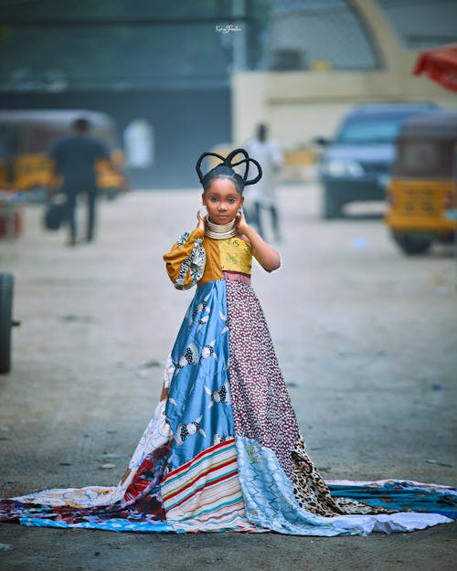 Girl in Long Patchwork Dress