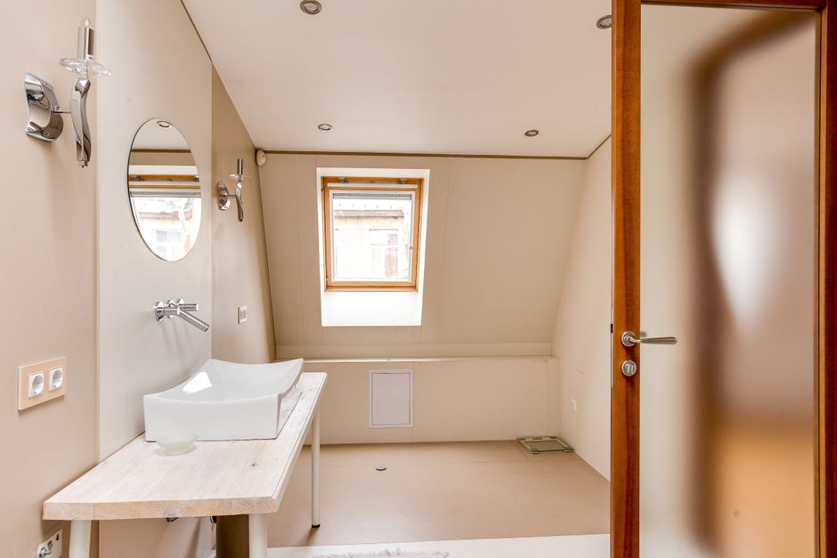 custom attic master bathroom with sloped ceiling and modern fixtures custom attic master bathroom with sloped ceiling and modern fixtures