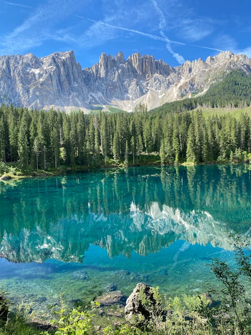 The blue lake in the dolomites