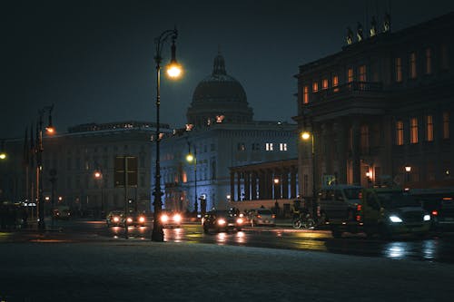 Cars on Street in Berlin at Night