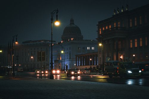 Free Discover Berlin's historic cityscape with the illuminated Berliner Schloss at night. Stock Photo