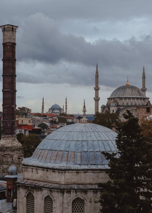 Column of Constantine and Domes of Mosques in Istanbul