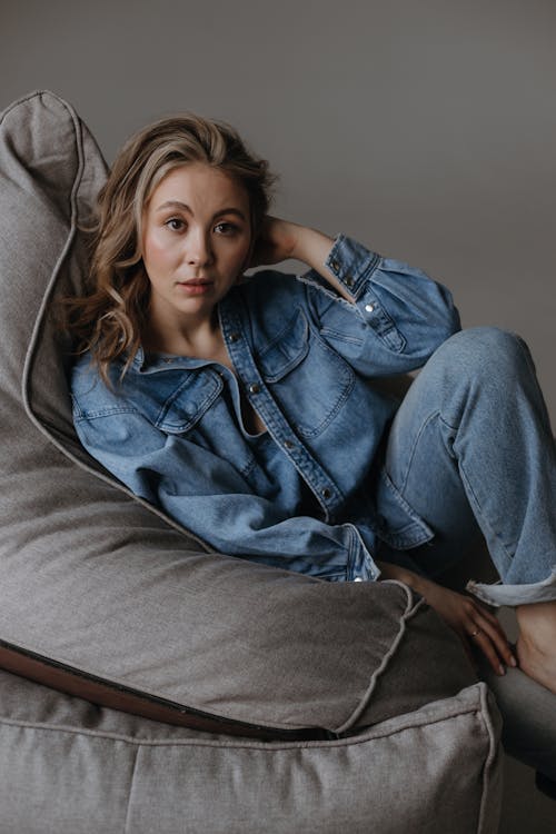 Model in Blue Denim Jacket and Pants