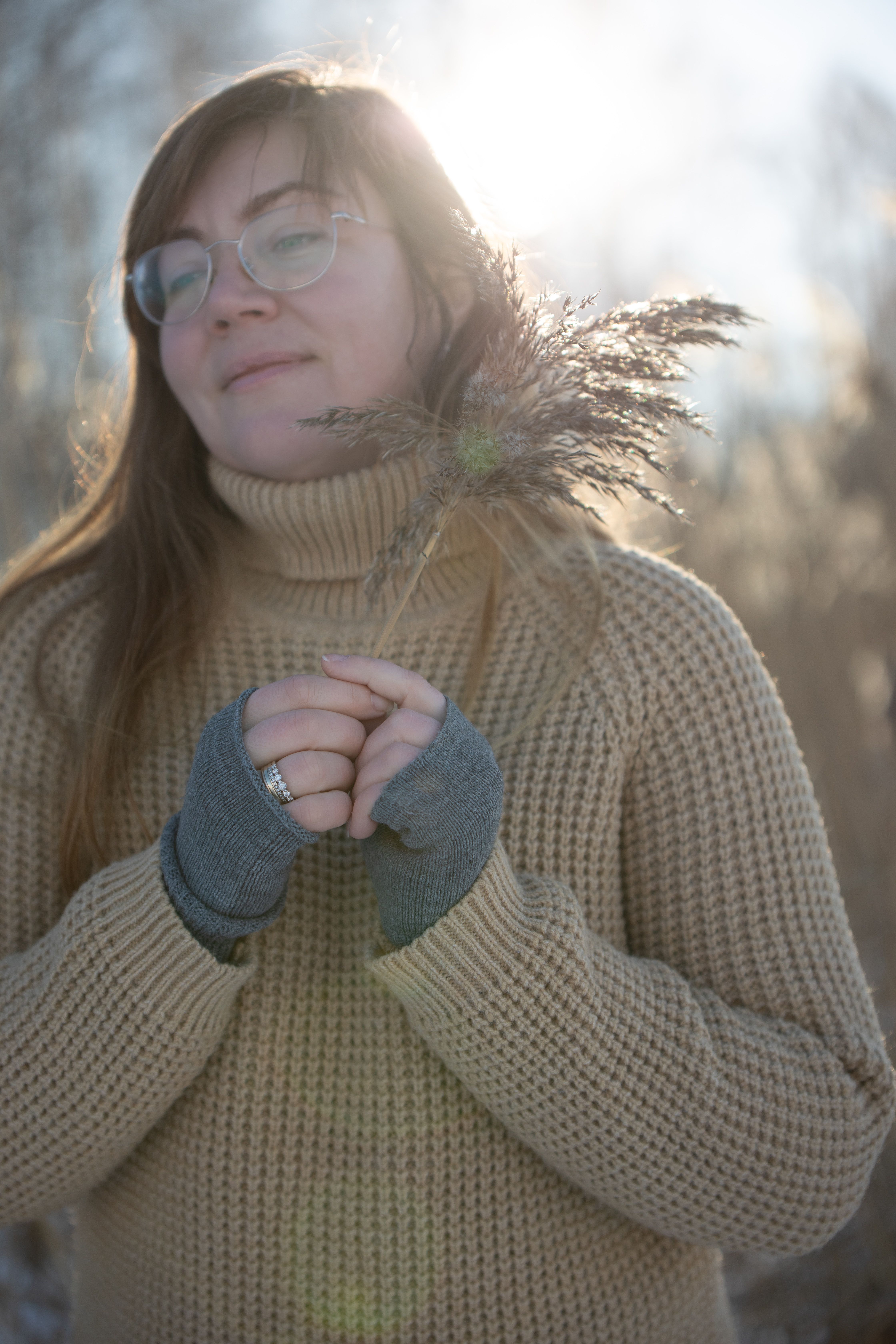 Woman in Brown Knitted Sweater Posing with Grass · Free Stock Photo