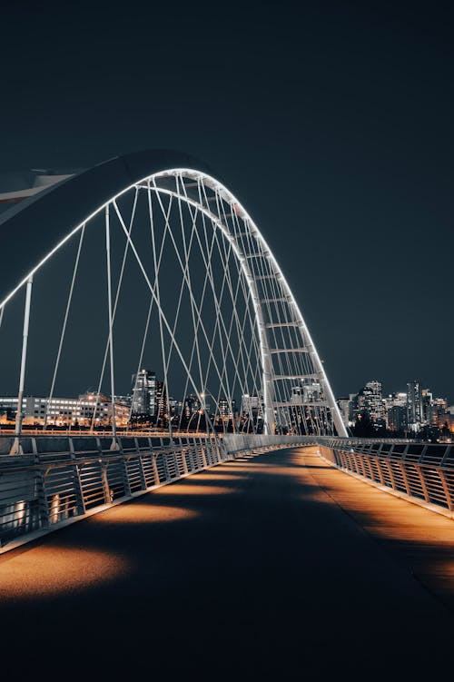 View of Illuminated Walterdale Bridge in Edmonton, Alberta, Canada 