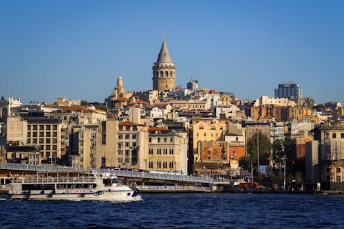 Sea Coast of Istanbul with Galata Tower and Bridge
